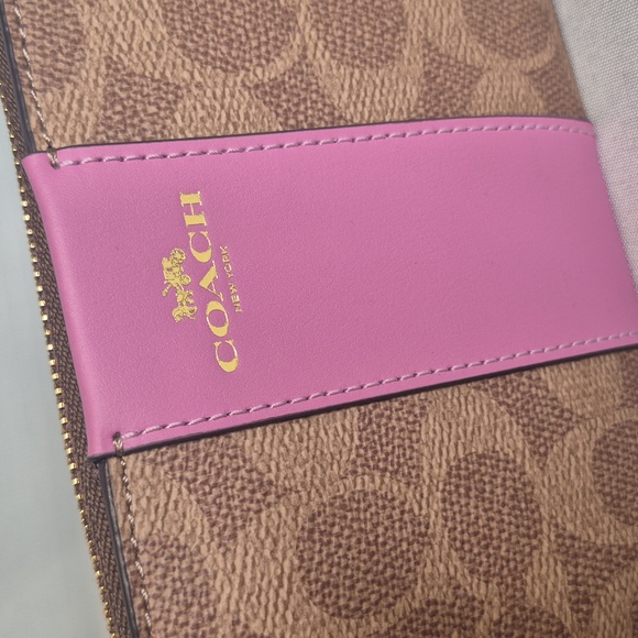 Coach Signature Brown and Pink Wristlet